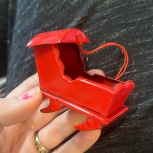 Red Metal Cradle Bed Miniature Collectible Doll House Mini Furniture